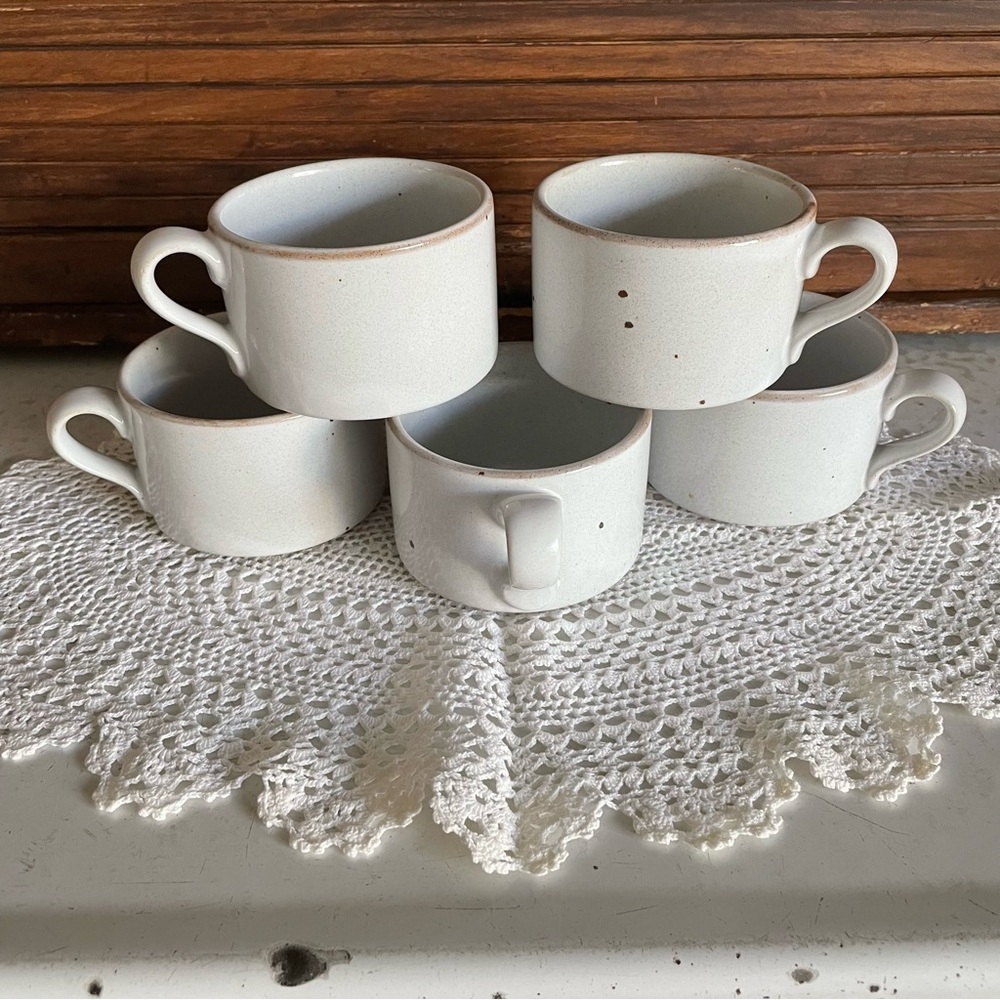 5 MCM Dansk Nielstone Speckled Stoneware Flat Mugs Cups Niels Refs-gaard Design